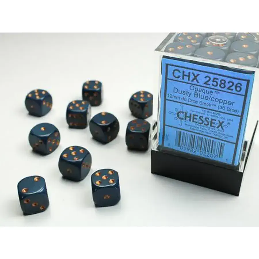Chessex Opaque 12mm d6 Dusty Blue/Copper Dice Block (36)