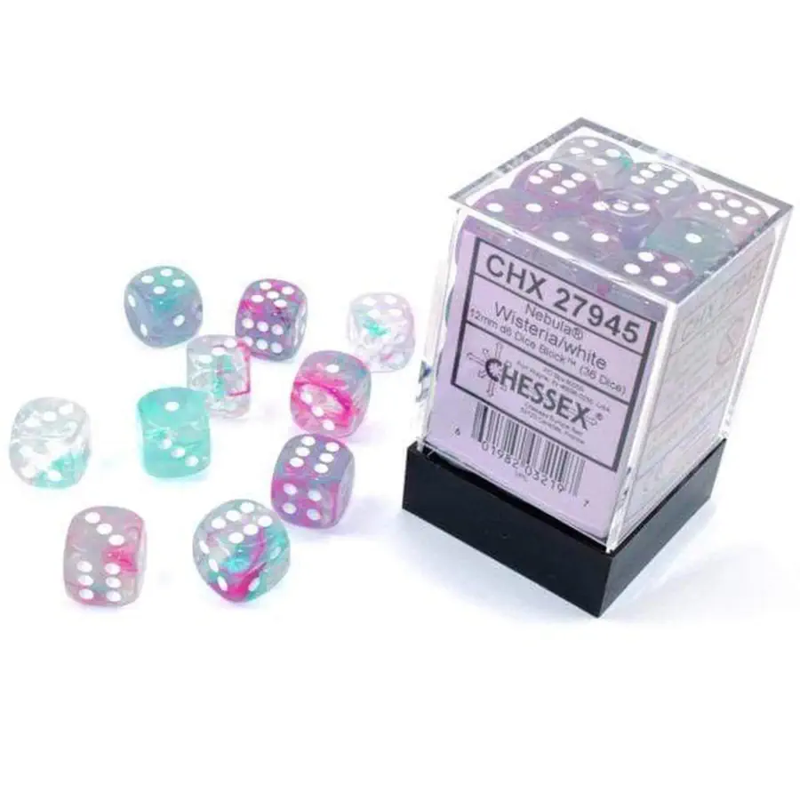 Chessex Gemini 12mm D6 Dice Blocks - Nebula Wisteria/White Luminous