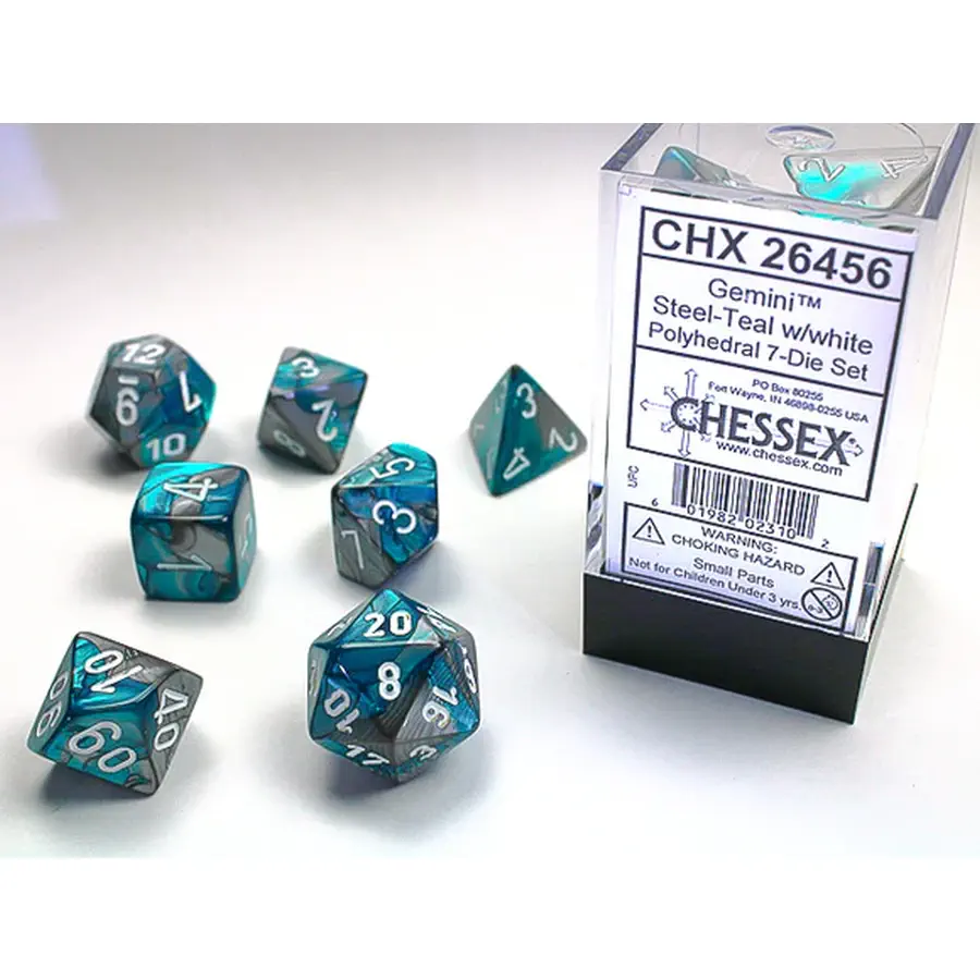 Chessex Gemini Steel-Teal/White - Polyhedral 7 Die Set