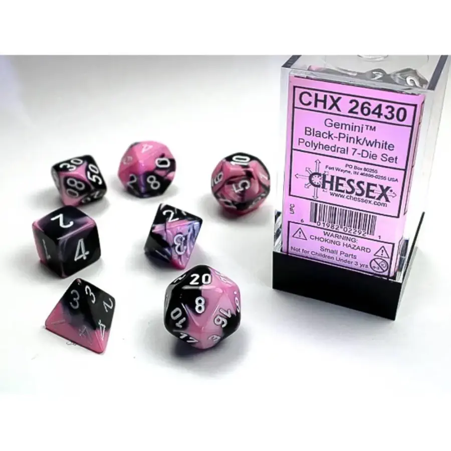 Chessex Gemini Black-Pink/White - Polyhedral 7 Die Set