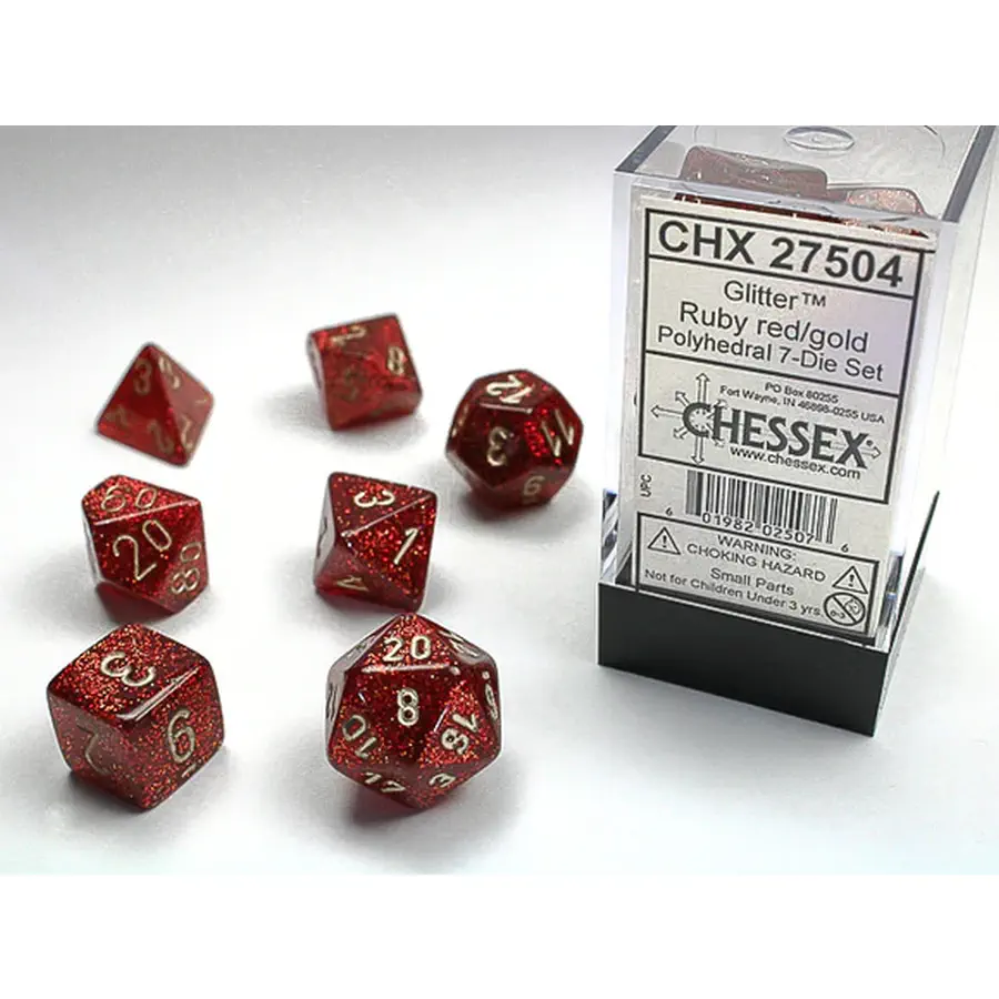 Chessex Glitter Ruby/Gold - Polyhedral 7 Die Set