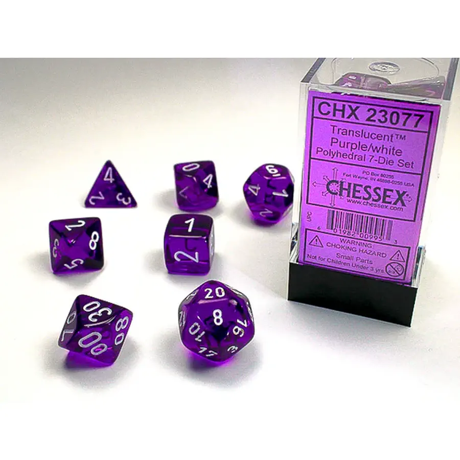 Chessex Translucent Purple/White - Polyhedral 7 Die Set
