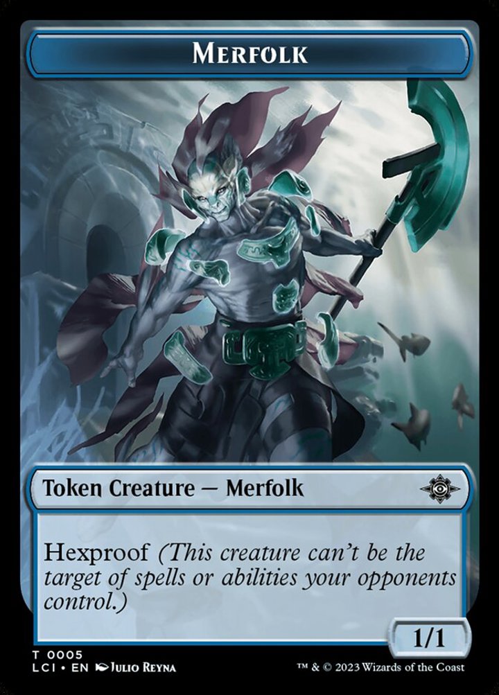 Merfolk Token (Blue 1/1 Hexproof) // Dinosaur Egg Token (Green 0/1)