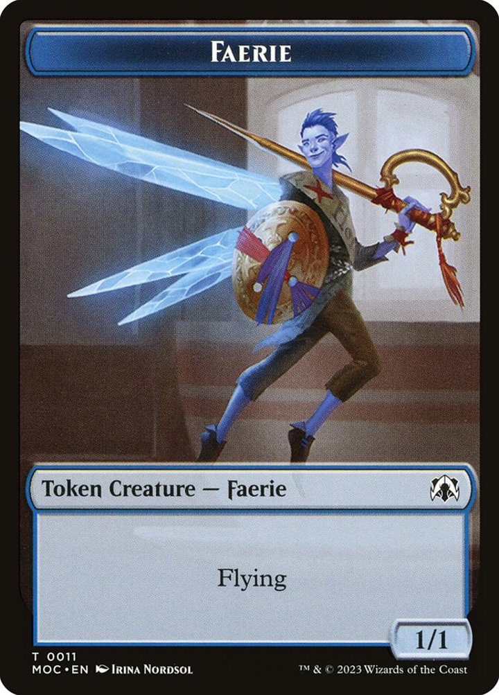 Faerie Token (U 1/1) // Elemental Token (R 1/1 Tap, Deal damage)