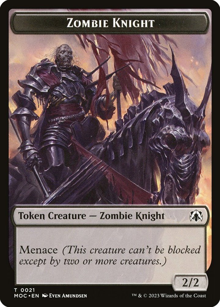 Human Token (W 1/1) // Zombie Knight Token (B 2/2 Menace)