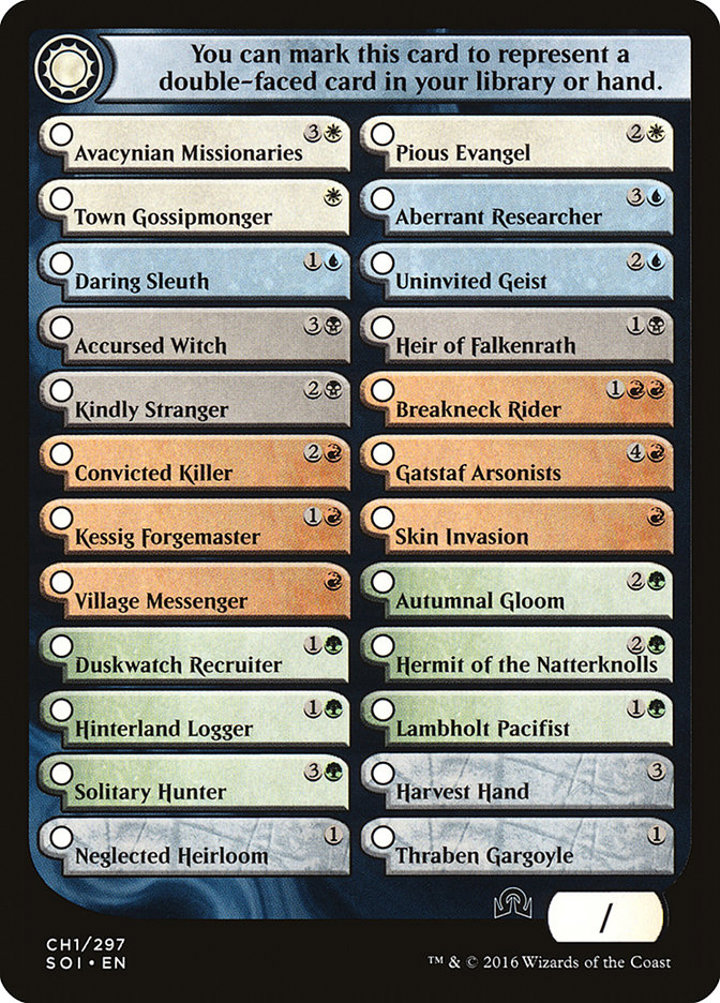 Double-Faced Card Proxy Checklist (V.1)