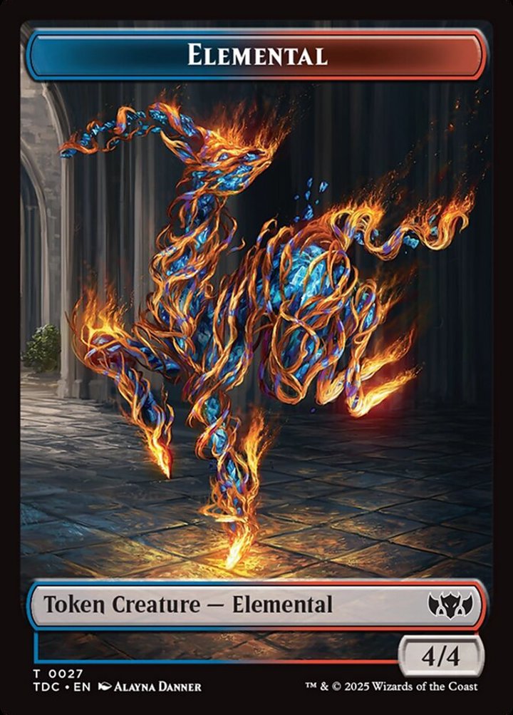 Monk Token (W 1/1 Prowess) // Elemental Token (UR 4/4)
