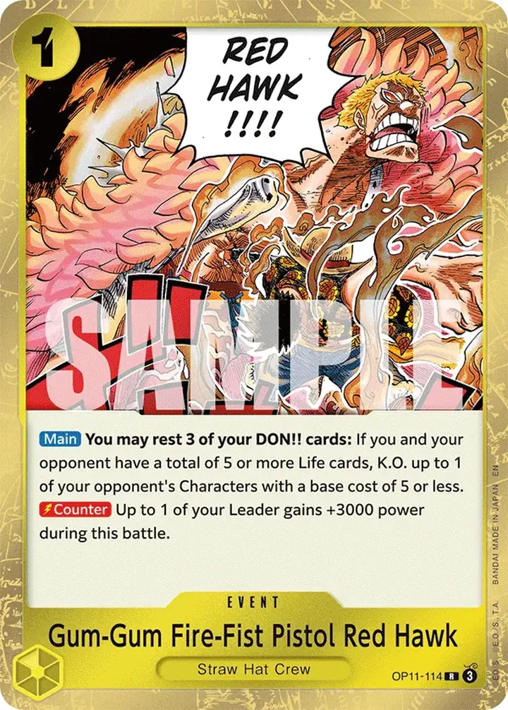 Gum-Gum Fire-Fist Pistol Red Hawk (OP11-114) (V.1) Single: One Piece A Fist of Divine Speed Einzelkarte