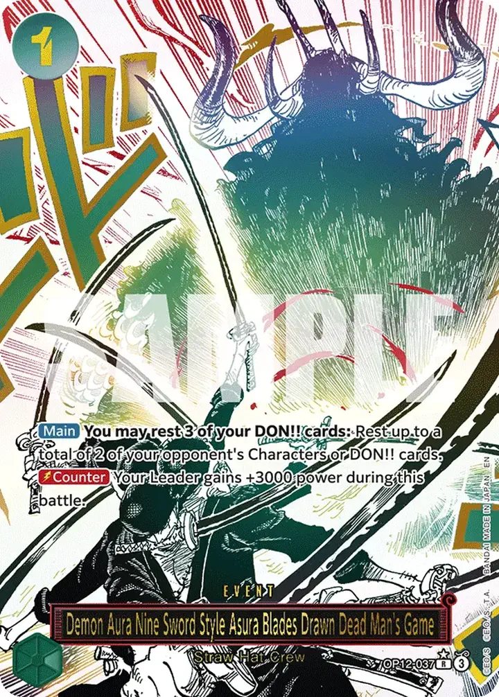 Demon Aura Nine Sword Style Asura Blades Drawn Dead Man's Game (OP12-037) (V.2) Single: One Piece Legacy of the Master Einzelkarte