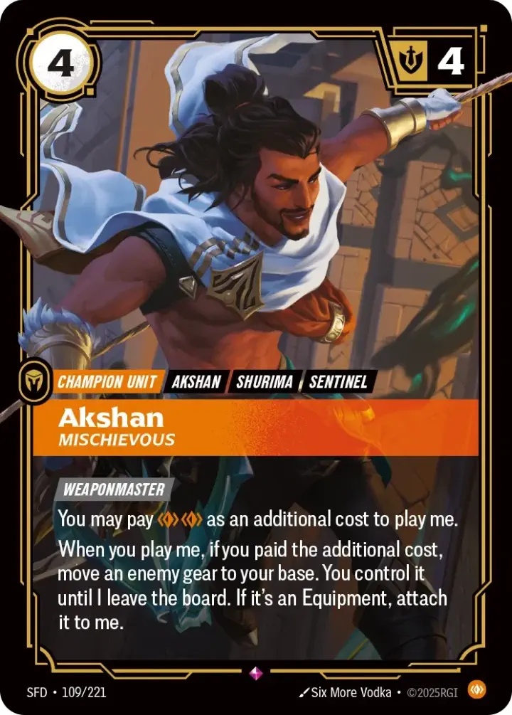 Akshan, Mischievous Single: Riftbound: League of Legends Spiritforged Einzelkarte