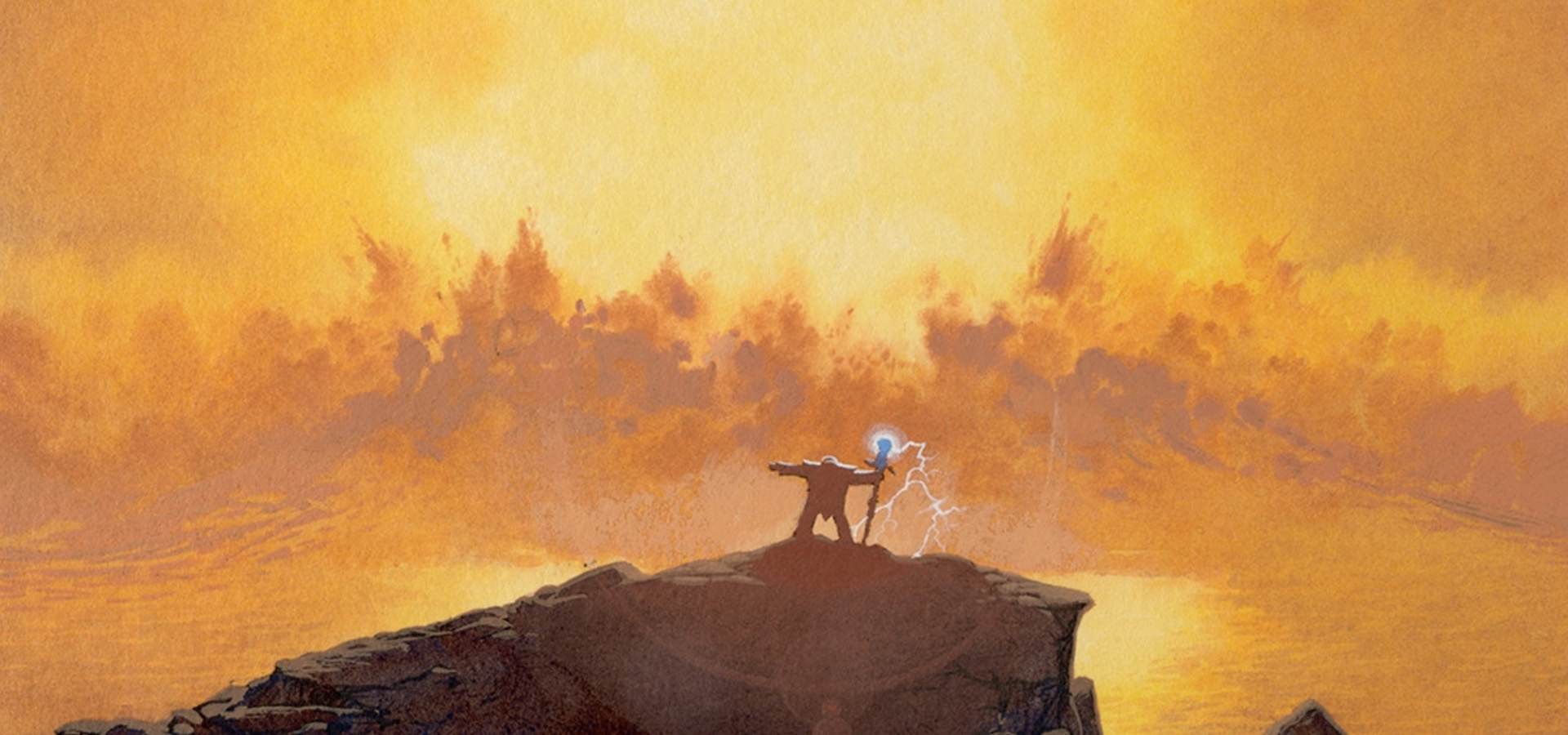 motiv der magic the gathering karte obliterate bei dem ein kleines zauberndes männchen auf einem großen felsen steht