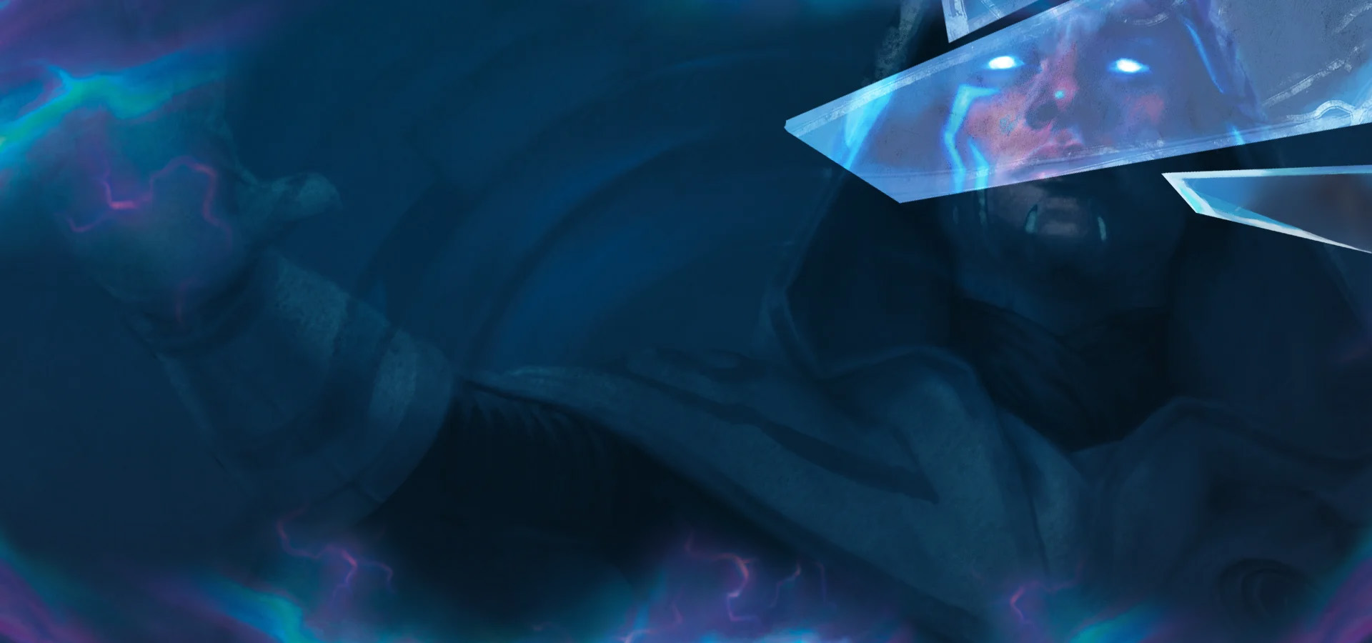 Magic: The Gathering Reality Fracture – Zersplitterte Realität Jace blickt mit leuchtenden Augen durch zersplittertes Glas