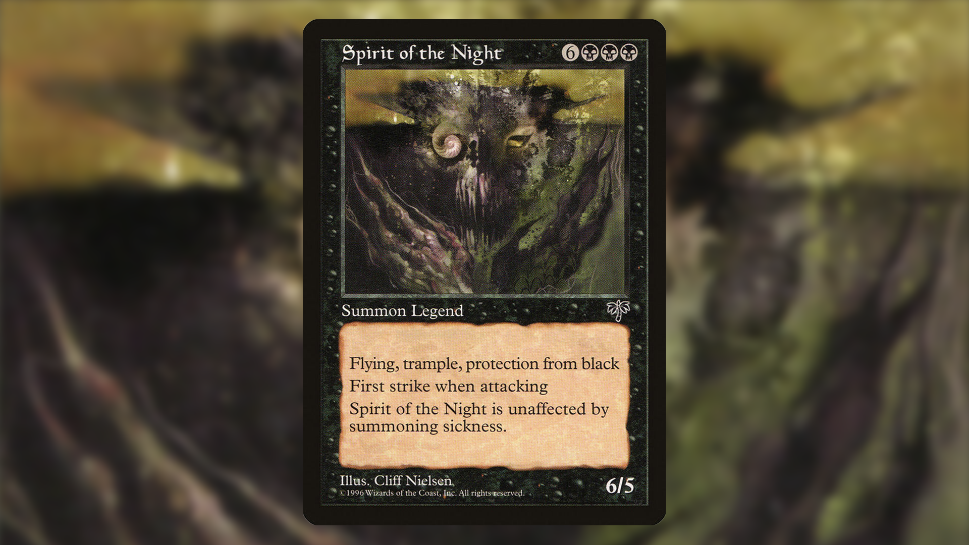 Magic-Karte Spirit of the Night, Furchterregendes Monster mit langen findgern, spitzen zähnen und einem Schneckenhaus als Auge